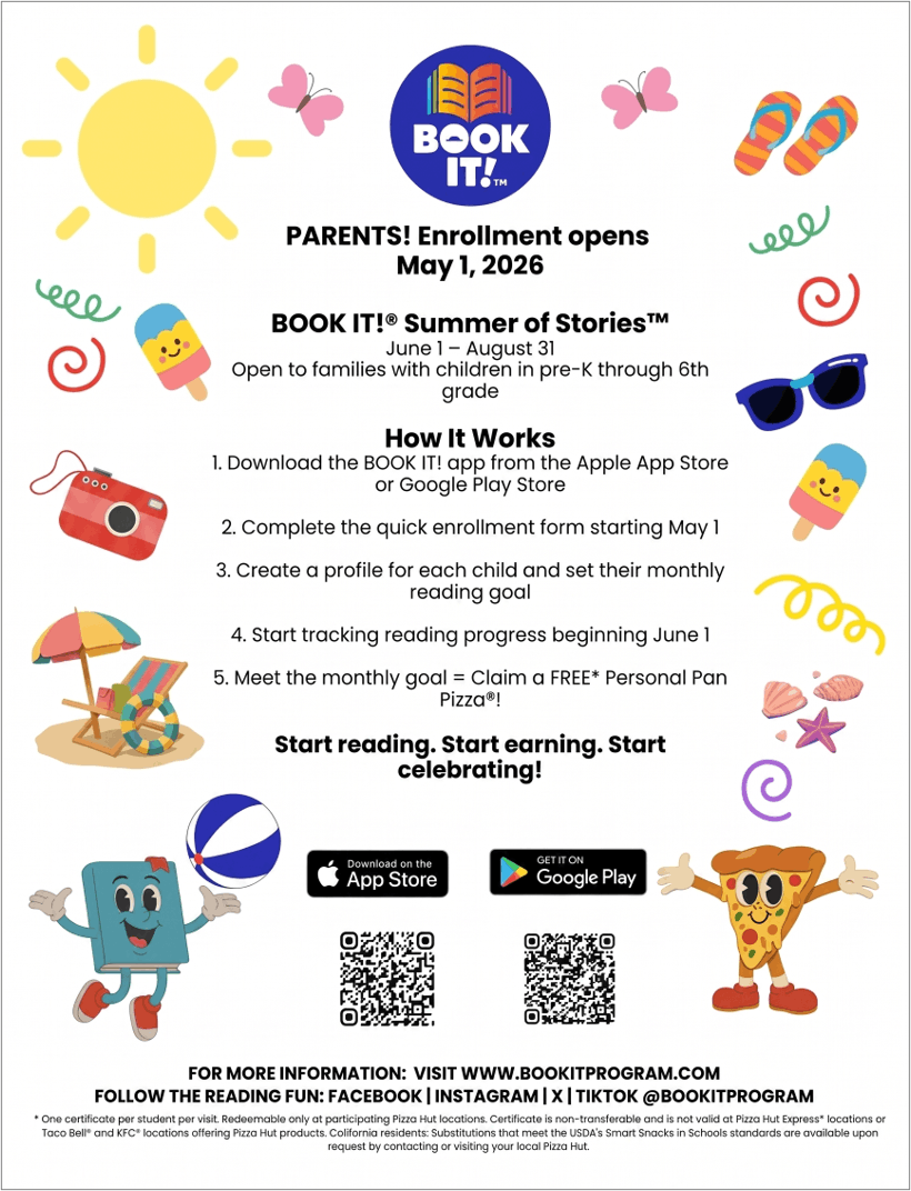 Pizza Hut Summer Reading Program 2026 flyer